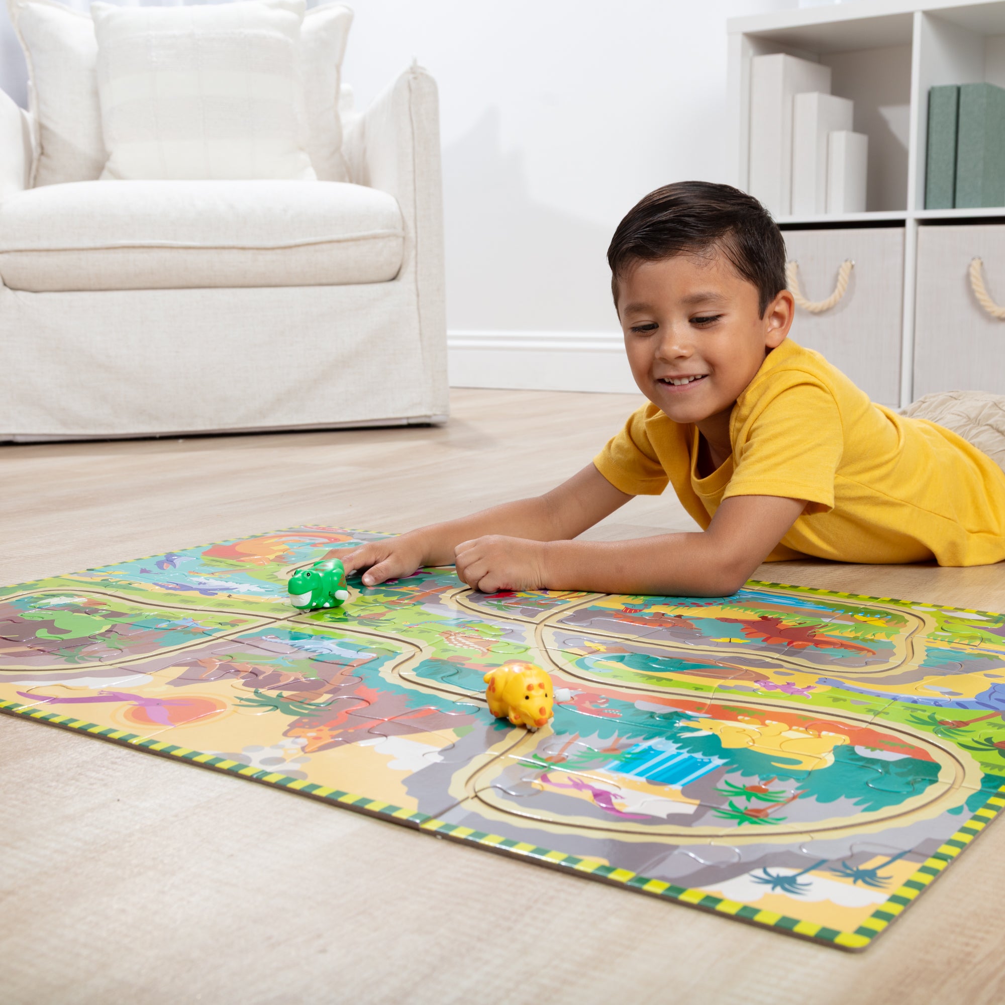 Melissa & Doug Dinosaur Adventure Tracks Floor Puzzle ?C 48 Pieces + 2 Wind-Up Dinosaurs - Image 5